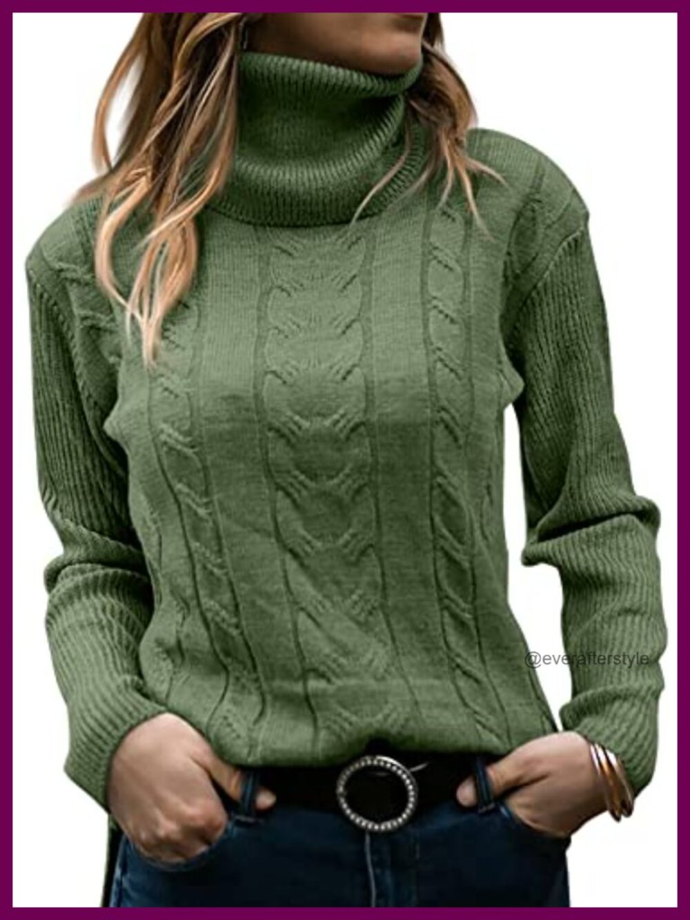 Turtleneck Long Sleeve Cable Knit Sweater Pullover Ribbed Slim Fit